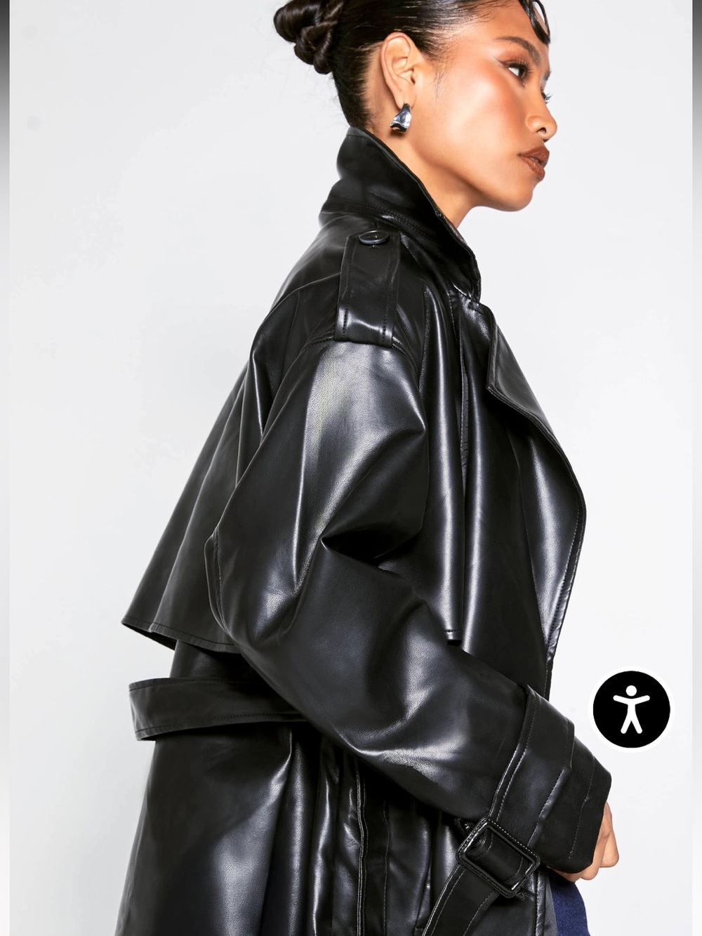 Boohoo Black Faux Leather Long Trench Coat - Picture 3 of 6